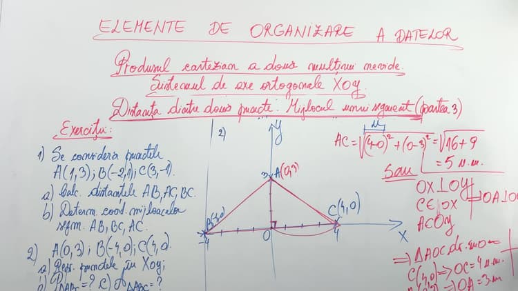 Sistemul de axe ortogonale XOY. Distanța dintre două puncte. Mijlocul ...